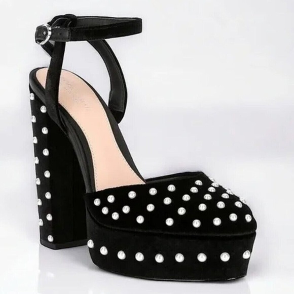 Antonio Melani x Born on Fifth Emily Velvet Pearl Detail Dress Platform Pumps - Picture 3 of 16